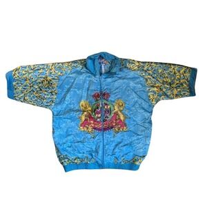 Vtg Y2K Argee Windbreaker Jacket Blue Lion Crest Luxury Sport Streetwear Small